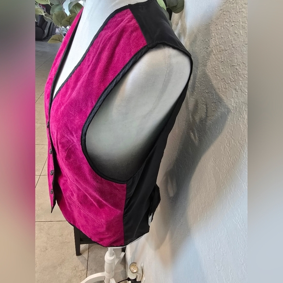 Diane Von Furstenberg Women's Suede Leather Vest Artsy Avant Garde Hot Pink M - Picture 3 of 5